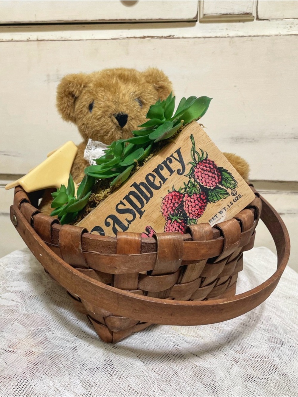 Rustic Woven Basket with Teddy & Raspberry Decorative Box - - Picture 2 of 3